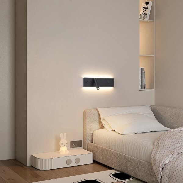 Brilagi-LED Стенно точково осветително тяло с USB порт NOCTIS LED/3W/230V+LED/9W черно