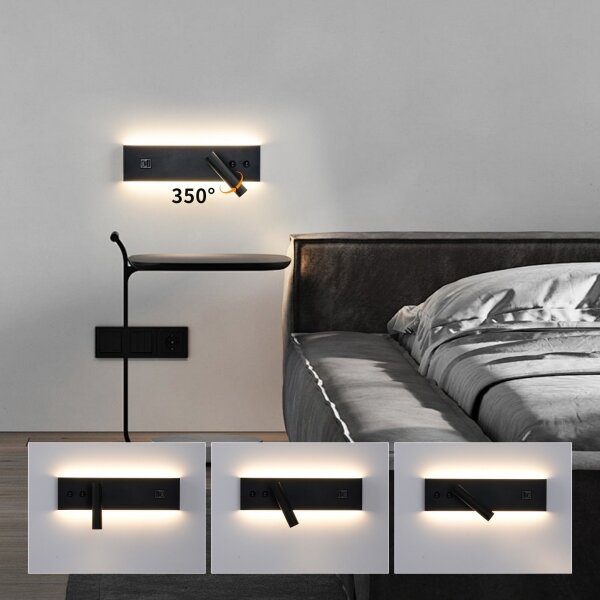 Brilagi-LED Стенно точково осветително тяло с USB порт NOCTIS LED/3W/230V+LED/9W черно