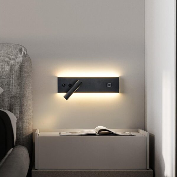 Brilagi-LED Стенно точково осветително тяло с USB порт NOCTIS LED/3W/230V+LED/9W черно