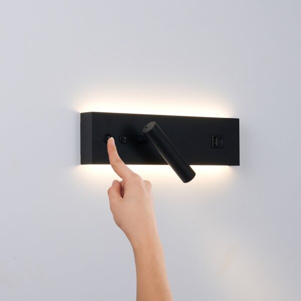 Brilagi-LED Стенно точково осветително тяло с USB порт NOCTIS LED/3W/230V+LED/9W черно