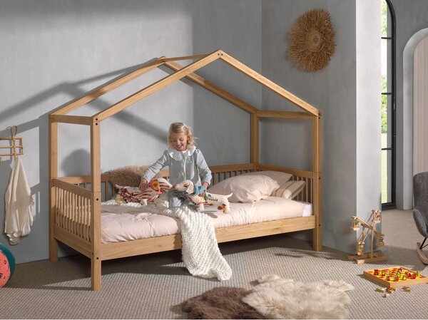 Детско легло тип къща от масивен дъб в естествен цвят 90x200 cm Forrest – Vipack