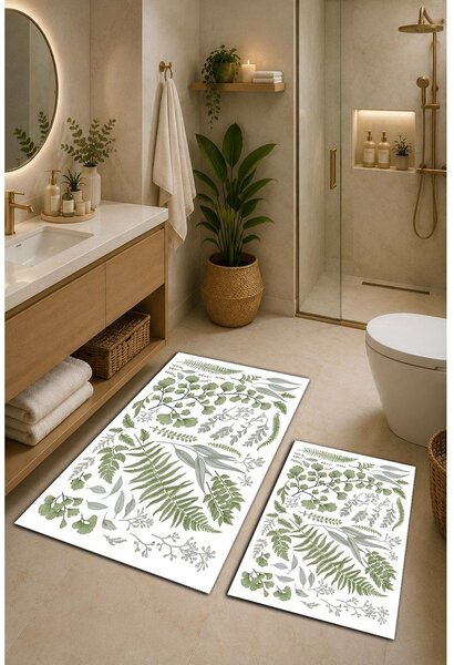 Зелени/кремави килими за баня в комплект 2 бр. 60x100 cm Floral – Mila Home