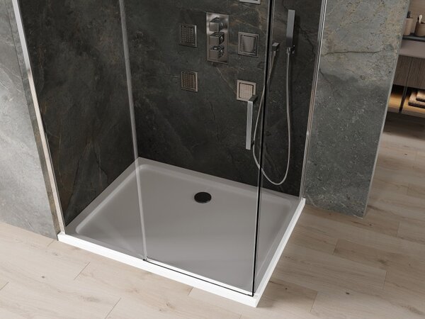 Mexen Omega раздвижна душ кабина 100 x 90 см, графит, хром + тава Flat, бяла