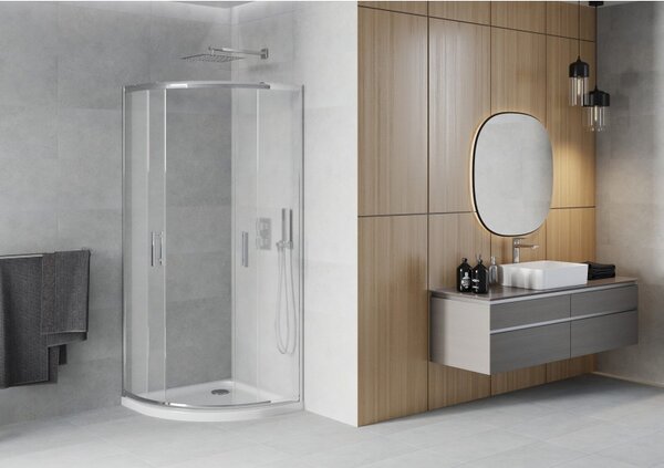 Mexen Rio кръгла душ кабина 80 x 80 см, мразовито стъкло, хром + подложка Flat