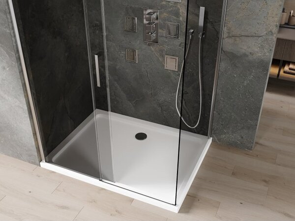 Mexen Omega раздвижна душ кабина 100 x 90 см, графит, хром + тава Flat, бяла