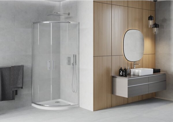 Mexen Rio кръгла душ кабина 80 x 80 см, мразовито стъкло, хром + подложка Flat