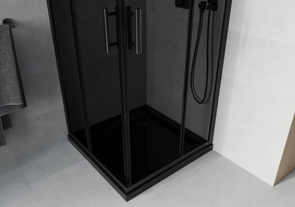 Mexen Rio квадратна душ кабина 80 x 80 см, графит, черна + поддушово корито Flat