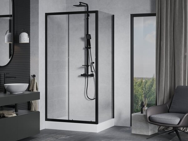 Mexen Apia разтегателна душ кабина 120 x 90 см, прозрачна, черна + корито Rio