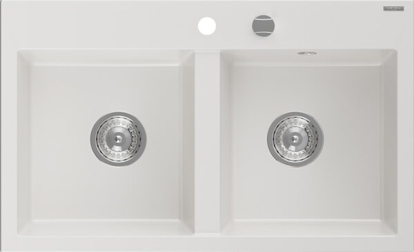 Mexen Hektor мивка от гранит 2-камерна 800 x 480 mm, бяла, сифон хром - 6521802000-20