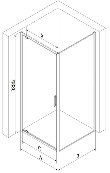 Mexen Exo-BR душ кабина с отваряеми врати 90 x 90 см, прозрачна, хром