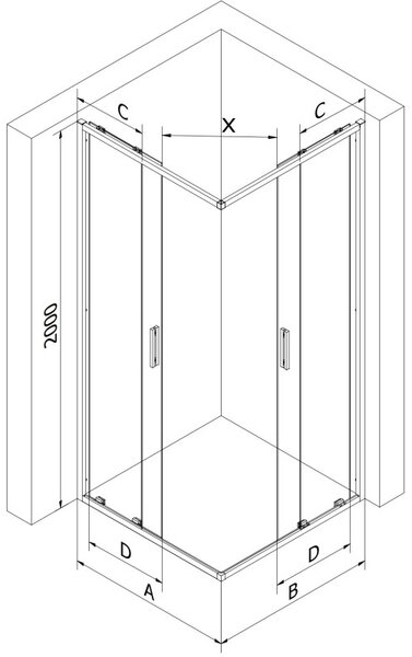 Mexen Exo квадратна плъзгаща се душ кабина 100 x 100 см, прозрачна, златиста - 8111-100-100-50-00