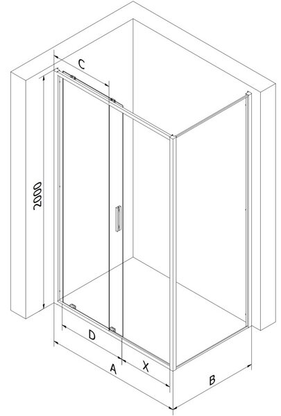Mexen Exo-S плъзгаща се душ кабина 120 x 90 см, прозрачна, черна - 8151-120-090-70-00