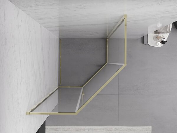 Mexen Exo петстенна душ кабина с отваряща се врата 90 x 90 см, прозрачна, златна - 812-090-090-50-00