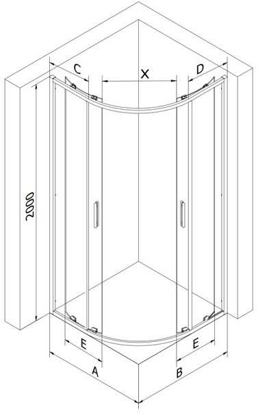 Mexen Exo полукръгла плъзгаща се душ кабина 90 x 90 см, прозрачна, черна - 8132-090-090-70-00