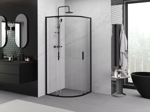 Mexen Exo полукръгла плъзгаща се душ кабина 90 x 90 см, прозрачна, черна - 8132-090-090-70-00