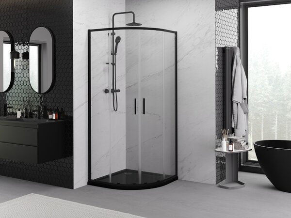 Mexen Exo полукръгла плъзгаща се душ кабина 90 x 90 см, прозрачна, черна - 8132-090-090-70-00