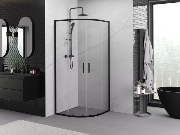 Mexen Exo полукръгла плъзгаща се душ кабина 90 x 90 см, прозрачна, черна - 8132-090-090-70-00