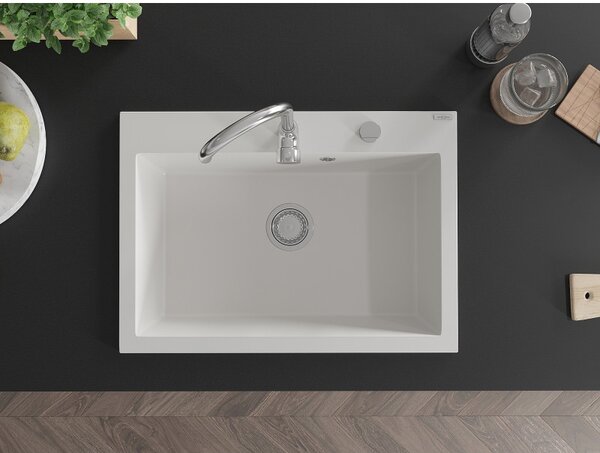 Mexen Elix кухненска мивка от гранит с 1 камера 700 x 500 mm, бяла, сифон хром - 6526701005-20