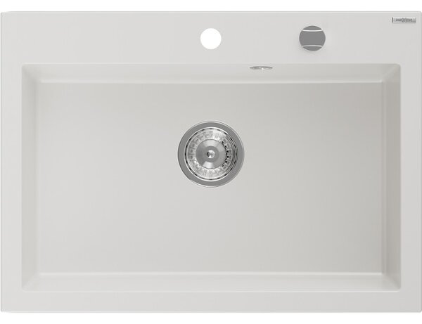 Mexen Elix кухненска мивка от гранит с 1 камера 700 x 500 mm, бяла, сифон хром - 6526701005-20