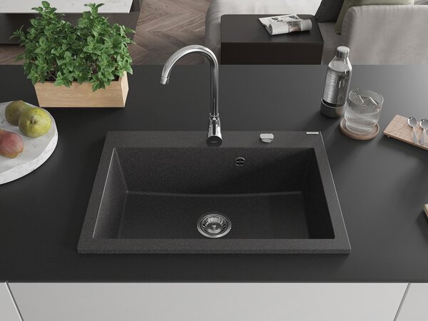 Mexen Elix гранитна мивка с 1 отделение 700 x 500 mm, черно напечено, сифон хром - 6526701005-76
