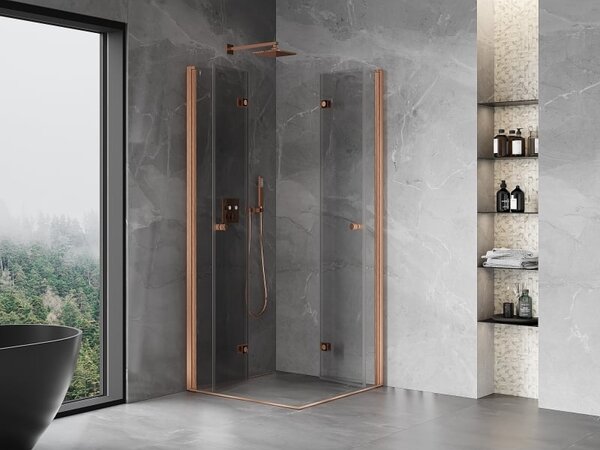 Mexen Mist-F Duo сгъваема душ кабина 80 x 80 см, прозрачна, четкана мед - 8A6-080L-080P-65-00
