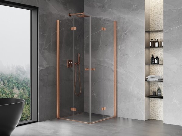 Mexen Mist-F Duo сгъваема душ кабина 80 x 80 см, прозрачна, четкана мед - 8A6-080L-080P-65-00