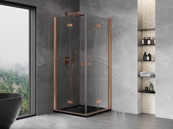 Mexen Mist-F Duo сгъваема душ кабина 80 x 80 см, прозрачна, четкана мед - 8A6-080L-080P-65-00