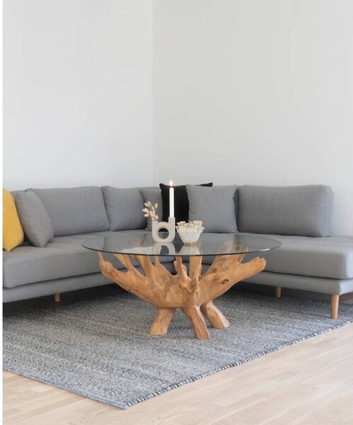 Кръгла масичка за кафе в естествен цвят със стъклен плот ø 110 cm Amazonas - House Nordic