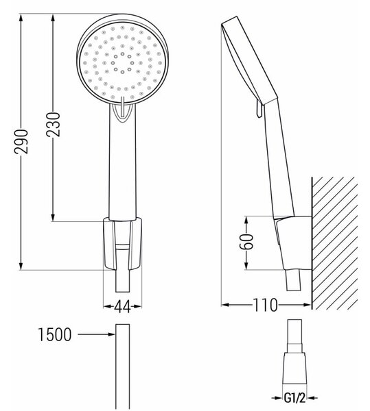 Mexen R-75 стенен душ комплект, черен - 785755052-70