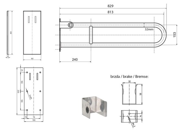 Стенен стоманен парапет за баня 83 cm Handicap – Sapho