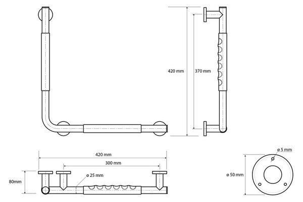 Стенен парапет за баня от неръждаема стомана 42 cm 90° Right – Sapho