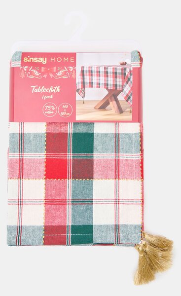 Sinsay - Карирана коледна покривка с пискюли и метализирана нишка - многоцветен