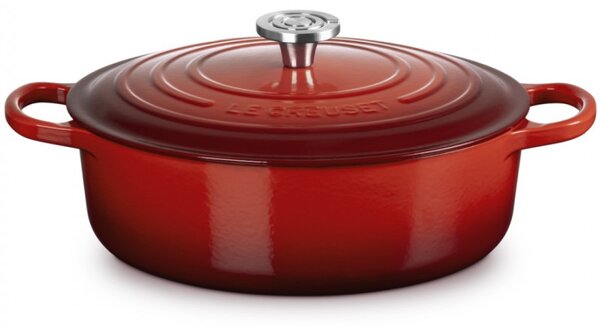 Чугунен съд за печене-ростер Le Creuset 21179300602430, 30 см, 6.2 л, Плътно прилепващ капак за запазване на ароматите, Фурна до 260°C, Индукция, Червен