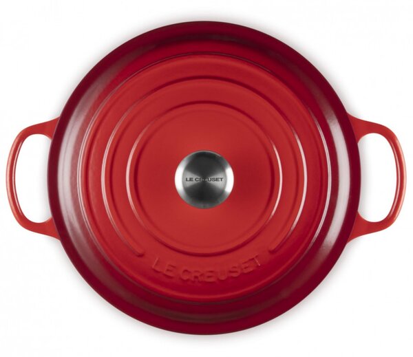 Чугунен съд за печене-ростер Le Creuset 21179300602430, 30 см, 6.2 л, Плътно прилепващ капак за запазване на ароматите, Фурна до 260°C, Индукция, Червен