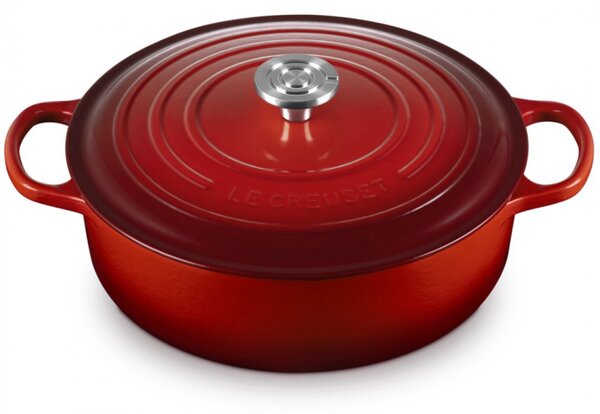 Чугунен съд за печене-ростер Le Creuset 21179300602430, 30 см, 6.2 л, Плътно прилепващ капак за запазване на ароматите, Фурна до 260°C, Индукция, Червен