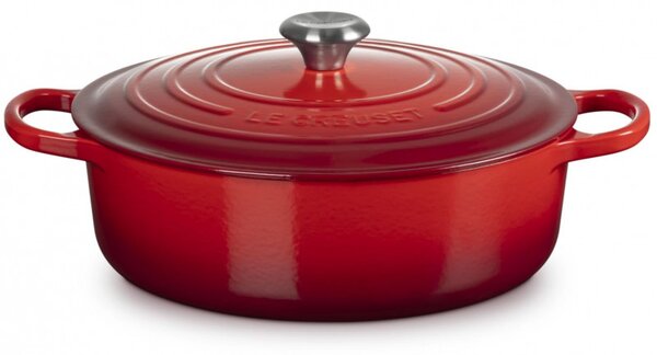 Чугунен съд за печене-ростер Le Creuset 21179300602430, 30 см, 6.2 л, Плътно прилепващ капак за запазване на ароматите, Фурна до 260°C, Индукция, Червен