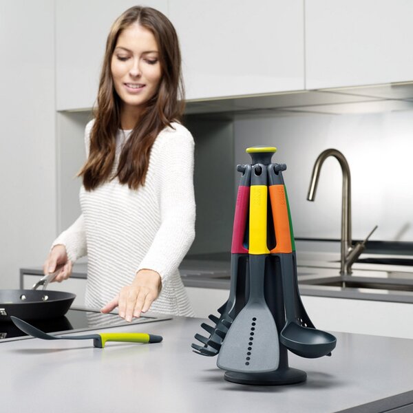 Комплект прибори за готвене Joseph Joseph 10118 Elevate™, 7 части, 200°C, Без BPA, Стойка, Многоцветен