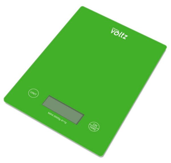 Кухненска везна Voltz OV51651K, 5 кг, 2x AAA батерии, LCD дисплей, Tara, Неплъзгащи се крачета, Зелен
