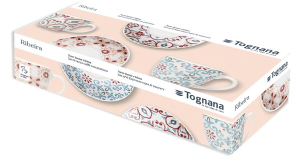 Комплект 6 чаши за кафе с чинийки TOGNANA Iris Ribeira