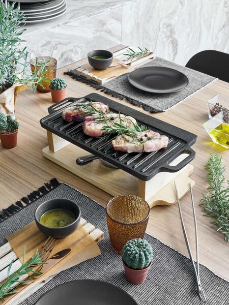Грил плоча с дървeна основа TOGNANA Fusion Taste Ghisa, 33х20см, черна