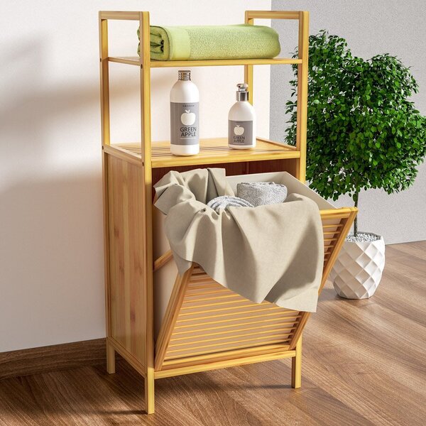 Бамбукова етажерка с кош за пране 36 л - 95 x 40 x 30 см