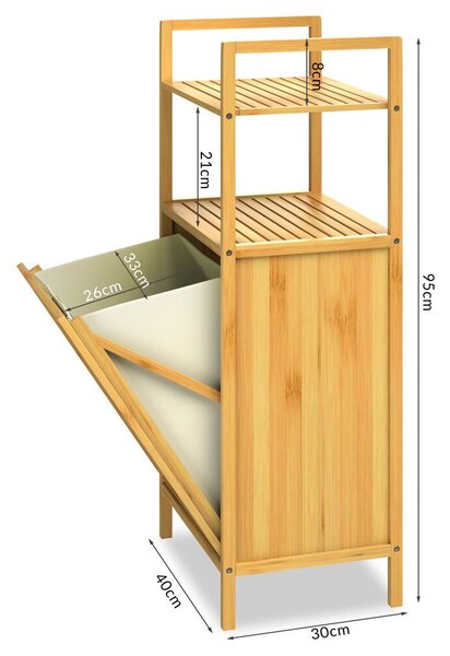 Бамбукова етажерка с кош за пране 36 л - 95 x 40 x 30 см