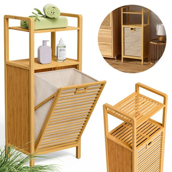 Бамбукова етажерка с кош за пране 36 л - 95 x 40 x 30 см