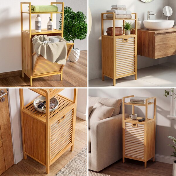 Бамбукова етажерка с кош за пране 36 л - 95 x 40 x 30 см