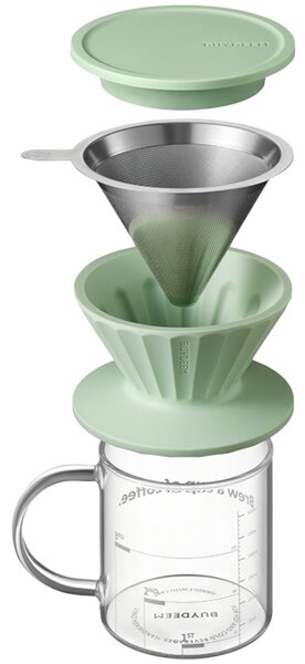 Комплект за ръчно филтрирано кафе Buydeem CD1024-CG, 300 мл, Закалено стъкло, Неръждаема стомана, Зелен