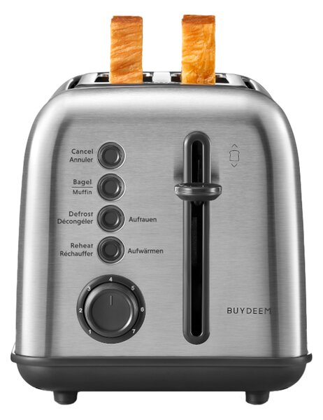 Тостер за хляб Buydeem DT620E-SS/EU, 900W, До 204C°, 7 програми, Широки отвори, Високо изскачане, Инокс