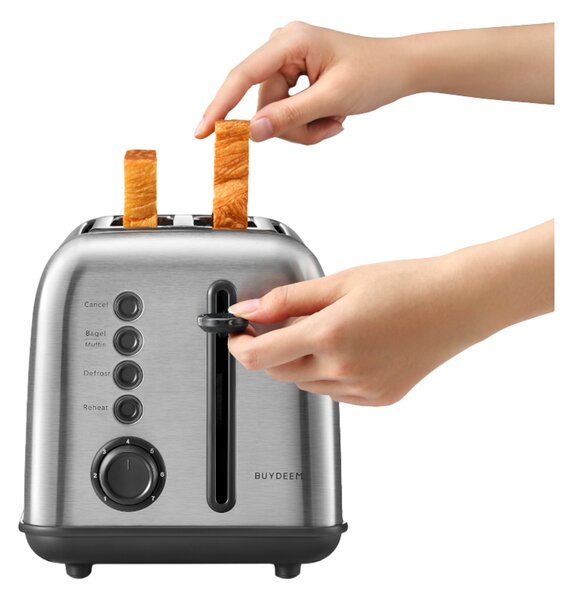 Тостер за хляб Buydeem DT620E-SS/EU, 900W, До 204C°, 7 програми, Широки отвори, Високо изскачане, Инокс
