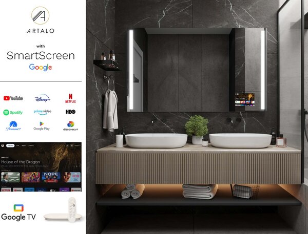 SMART огледало със светодиодно осветление M4 premium + SmartScreen with Google TV