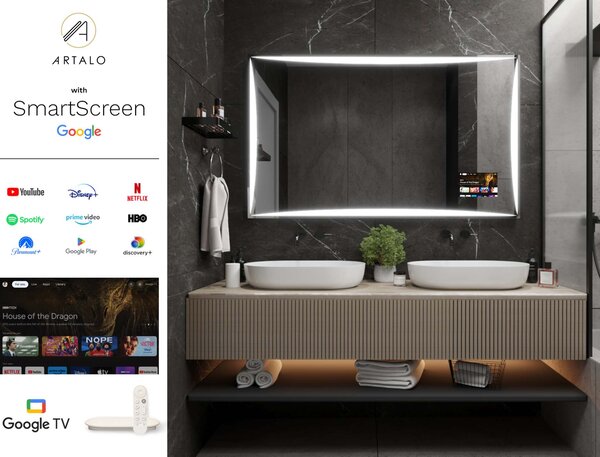 SMART огледало със светодиодно осветление M5 premium + SmartScreen with Google TV