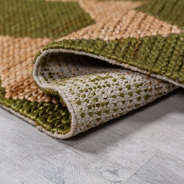 Килим пътека, Effie Diamond Jute Flair Rugs, маслиненозелен, 80x230 см